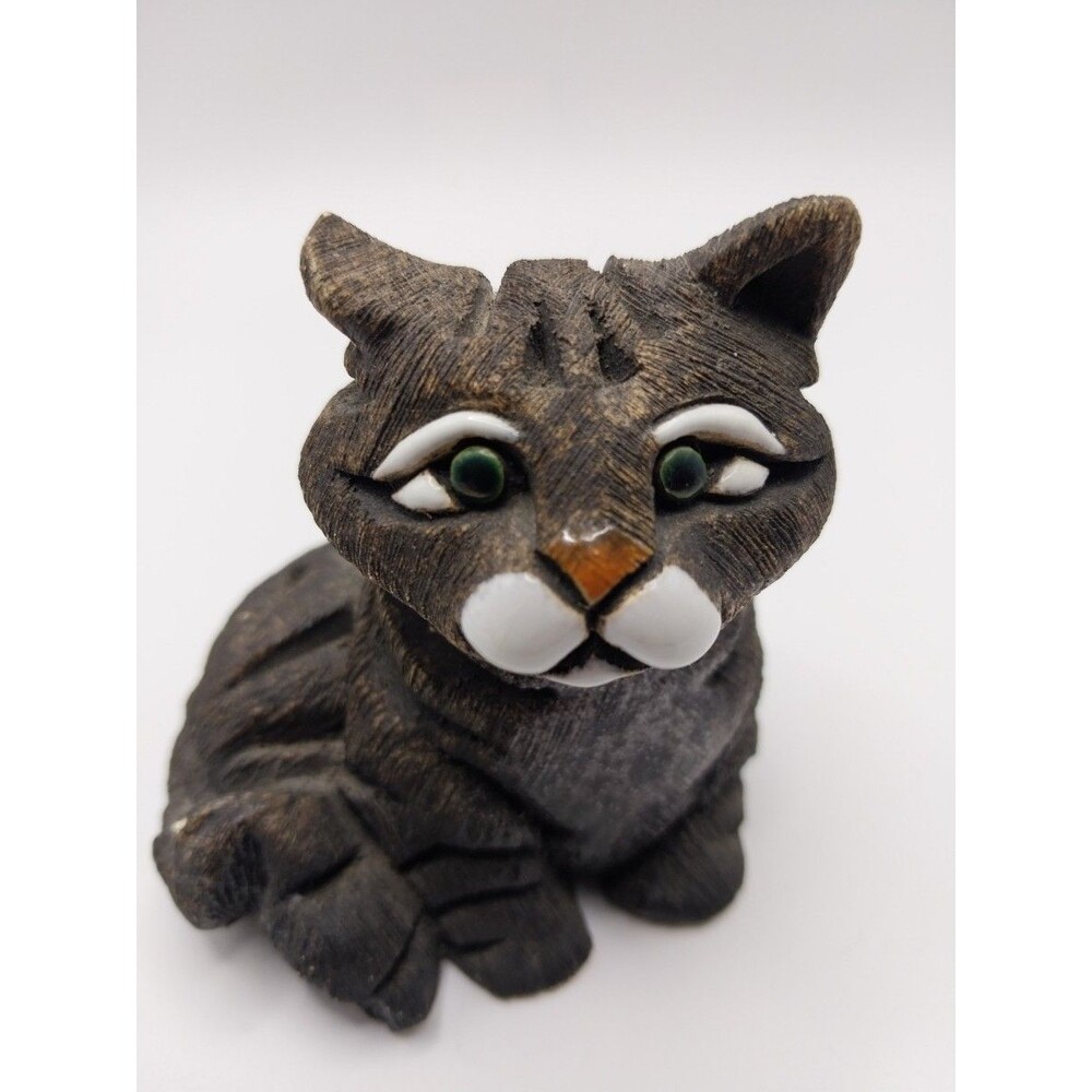 Artesania Rinconada Handcrafted Cat Figurine Brown Gray 4in Collectible Decor